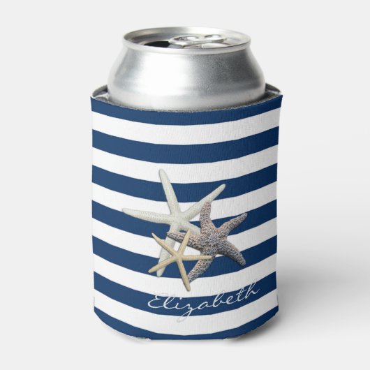 Schattige Starfish, marineblauw Stripes-gepersonal Blikjeskoeler (Blikje Voorkant)