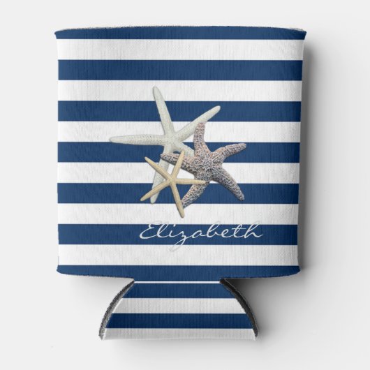 Schattige Starfish, marineblauw Stripes-gepersonal Blikjeskoeler (Voorkant)