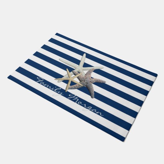 Schattige Starfish, marineblauw Stripes-gepersonal Deurmat (Schuin)