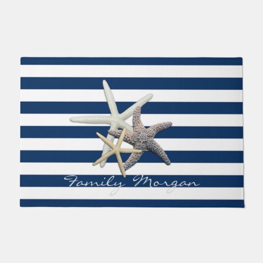 Schattige Starfish, marineblauw Stripes-gepersonal Deurmat (Voorkant)