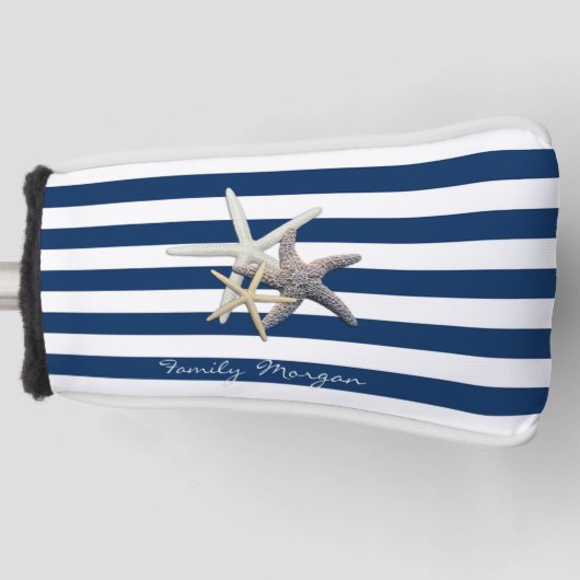 Schattige Starfish, marineblauw Stripes-gepersonal Golfheadcover (Voorkant)