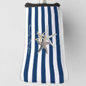Schattige Starfish, marineblauw Stripes-gepersonal Golfheadcover (Draai 90)