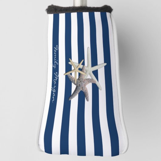 Schattige Starfish, marineblauw Stripes-gepersonal Golfheadcover (Draai 90)