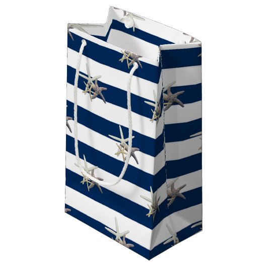 Schattige Starfish, marineblauw Stripes-gepersonal Klein Cadeauzakje (Voorkant Gekanteld)
