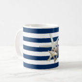 Schattige Starfish, marineblauw Stripes-gepersonal Koffiemok (Voorkant links)