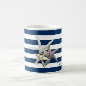 Schattige Starfish, marineblauw Stripes-gepersonal Koffiemok (Center)