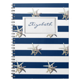 Schattige Starfish, marineblauw Stripes-gepersonal Notitieboek