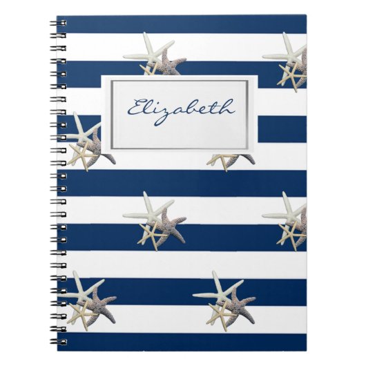 Schattige Starfish, marineblauw Stripes-gepersonal Notitieboek (Voorkant)