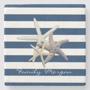 Schattige Starfish, marineblauw Stripes-gepersonal Stenen Onderzetter
