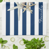 Schattige Starfish, marineblauw Stripes-gepersonal Theedoek (Gevouwen)