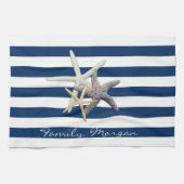 Schattige Starfish, marineblauw Stripes-gepersonal Theedoek (Horizontaal)