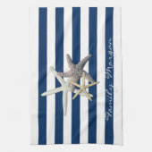 Schattige Starfish, marineblauw Stripes-gepersonal Theedoek (Verticaal)