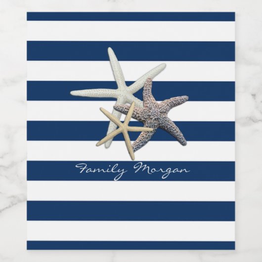 Schattige Starfish, marineblauw Stripes-gepersonal Wijn Etiket (Enkel label)