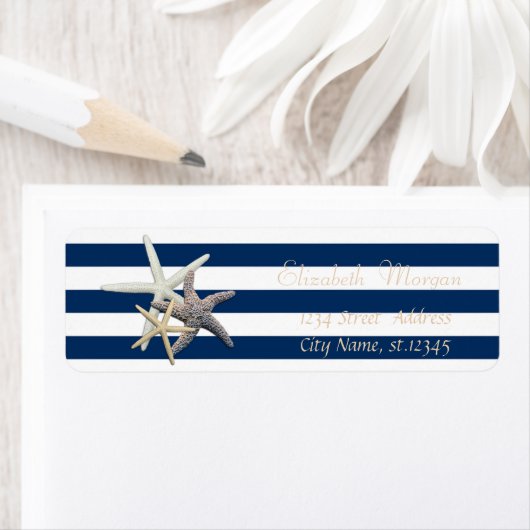Schattige Starfish, strepes Return Address Label (Insitu)