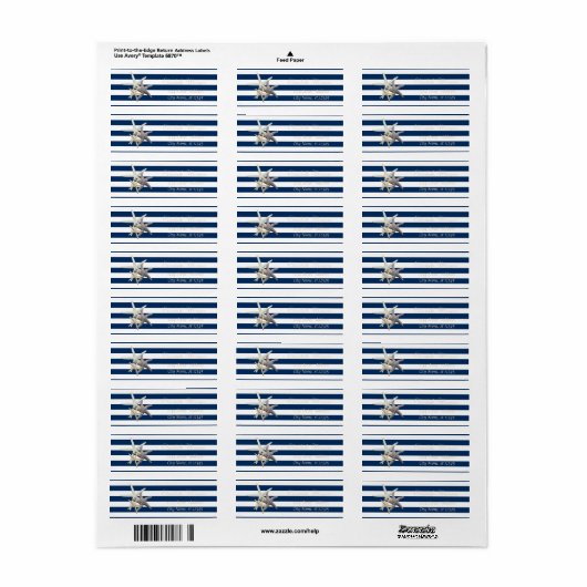 Schattige Starfish, strepes Return Address Label (Full Sheet)