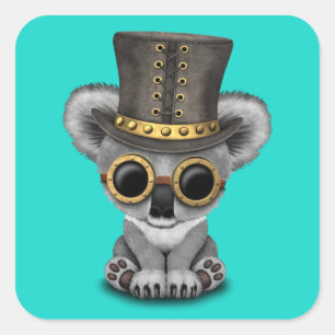 Schattige Steampunk Baby Koala Beer Vierkante Sticker