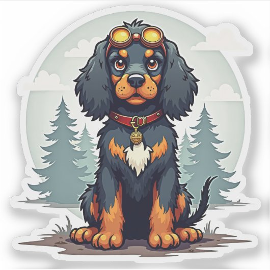 Schattige Steampunk Cocker Spaniel, Cartoon Dog, Sticker (Voorkant)