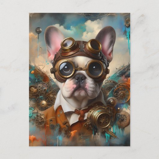 Schattige Steampunk Franse Bulldog Briefkaart (Voorkant)