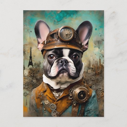 Schattige Steampunk Franse Bulldog Briefkaart (Voorkant)