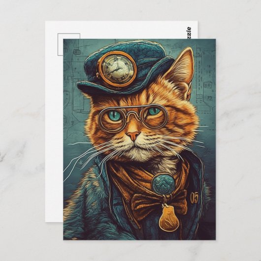 Schattige Steampunk Ginger Cat Briefkaart (Voorkant / Achterkant)