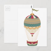 Schattige Steampunk Hot Air-ballon met vlag Briefkaart (Voorkant / Achterkant)