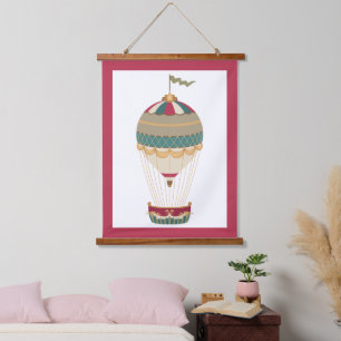 Schattige Steampunk Hot Air-ballon met vlag Hangend Wandkleed