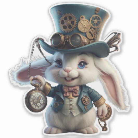 Schattige Steampunk Konijn Sticker (Voorkant)