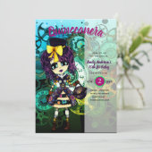 Schattige STEAMPUNK-meisje cosplay-verjaardag Kaart (Staand voorkant)