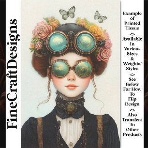 Schattige Steampunk Meisje met Bloemen Z8 Decoupag Tissuepapier