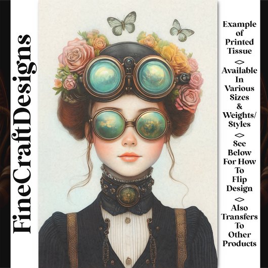 Schattige Steampunk Meisje met Bloemen Z8 Decoupag Tissuepapier