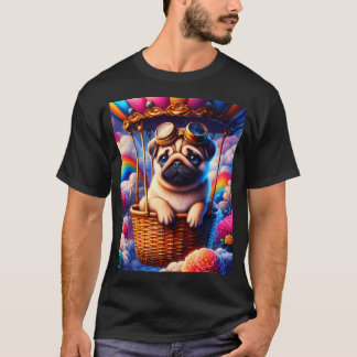 Schattige steampunk mopshond in een mand van een l t-shirt