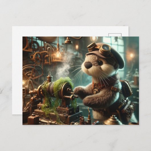 Schattige Steampunk Otter Werkt op Machinery Briefkaart (Voorkant / Achterkant)