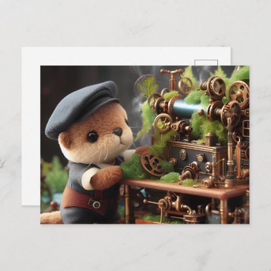 Schattige Steampunk Otter Werkt op Machinery Briefkaart (Voorkant / Achterkant)