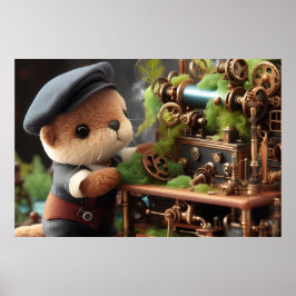 Schattige Steampunk Otter Werkt op Machinery Poster