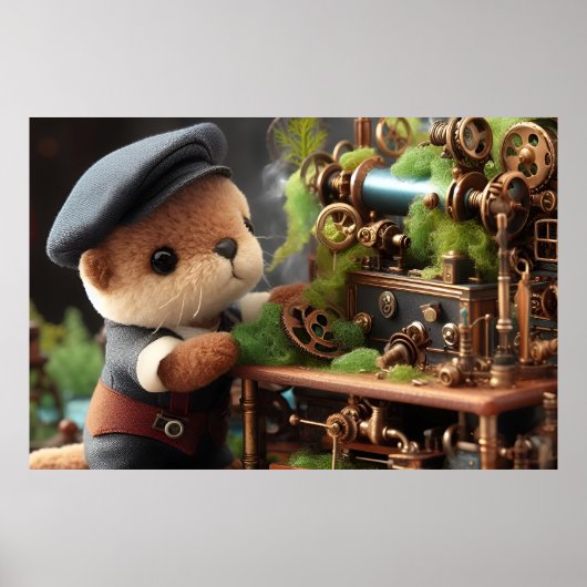 Schattige Steampunk Otter Werkt op Machinery Poster (Voorkant)