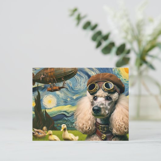 Schattige Steampunk Poedel en Eenden Briefkaart (Staand voorkant)