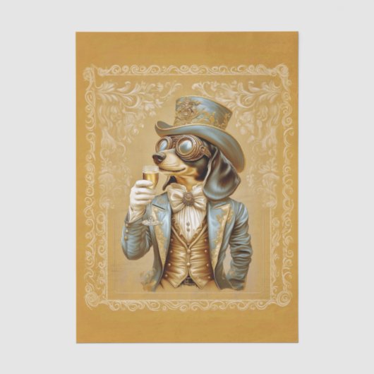 Schattige Steampunk Teckel Hond, Glas FS1L Decoupa Tissuepapier (Voorkant)