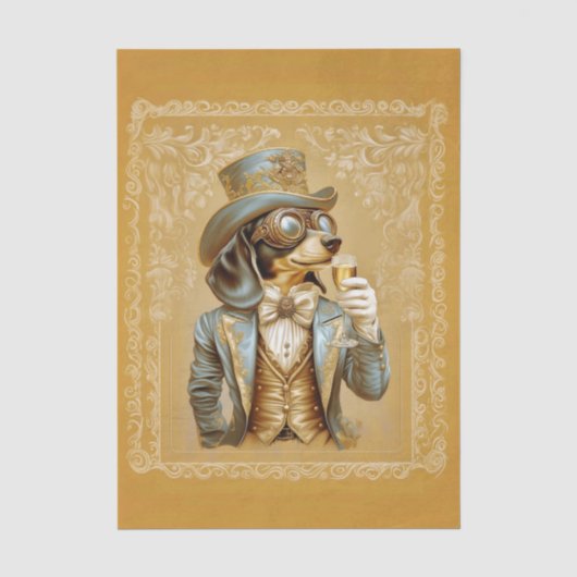 Schattige Steampunk Teckel Hond, Glas FS1R Decoupa Tissuepapier (Voorkant)