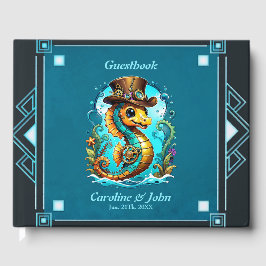 Schattige steampunk zeepaardje met een stijlvol pe gastenboek