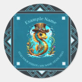 Schattige steampunk zeepaardje met een stijlvol pe ronde sticker (Voorkant)