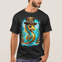 Schattige steampunk zeepaardje met een stijlvol pe t-shirt