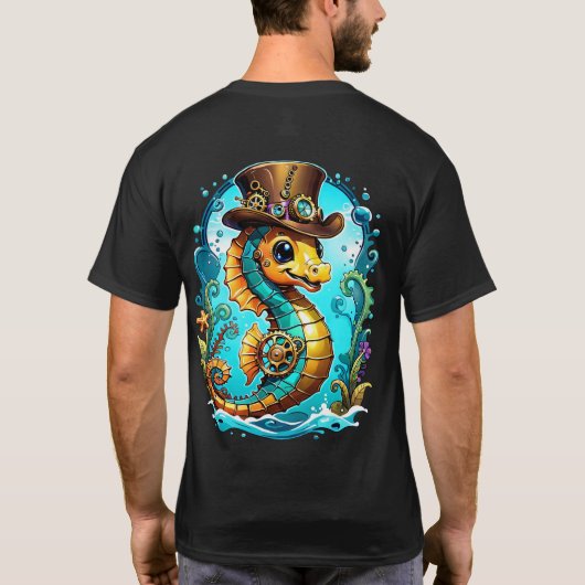 Schattige steampunk zeepaardje met een stijlvol pe t-shirt (Achterkant)