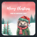 Schattige stekelvarken Hedgehog Santa Christmas pa Vierkante Sticker<br><div class="desc">Schattigee stekelvarken Egel Kerstfeest kerstfeest vakantie kinder</div>