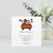 Schattige stel net getrouwd na huwelijksfeest kaart (Staand voorkant)