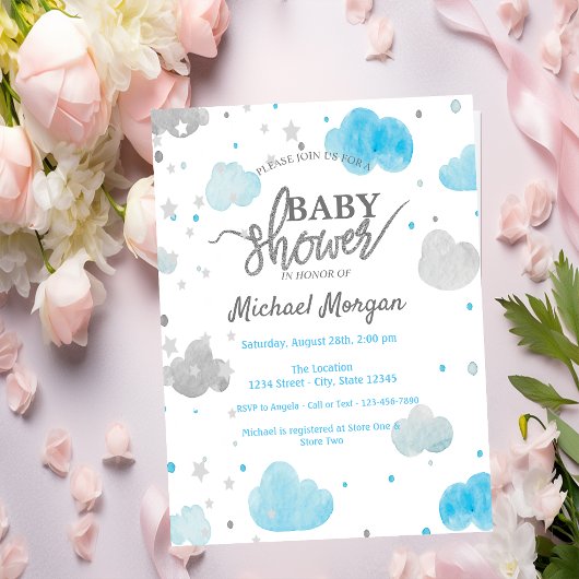 Schattige sterren & wolken babyshower kaart