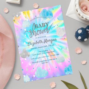 Schattige sterren & wolken tie-dye baby shower kaart