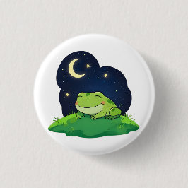 Schattige Sterrenkijkende Kikker Kawaii Nachtelijk Ronde Button 3,2 Cm