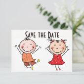 Schattige Stick Figure Save the Date Kaart (Staand voorkant)