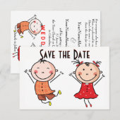 Schattige Stick Figure Save the Date Kaart (Voorkant / Achterkant)