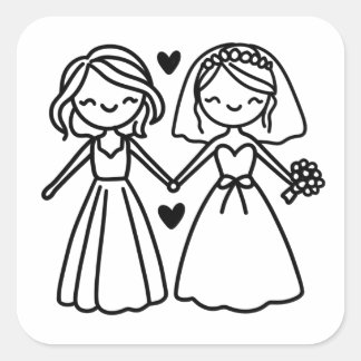 Schattige Stick Figuur Lesbische Bruiden Huwelijk Vierkante Sticker